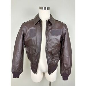 Vintage 90s Saddlery A2 Leather Bomber Flight Jacket USA Made Military Brown 42L